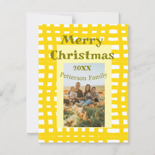 Gelbweiße karierte Retro Weihnachtsfamilie Postkarte
