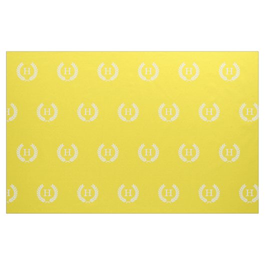 Gelbweiße Laurel Wreath Initial Monogram Stoff (Yard (91,4 cm))