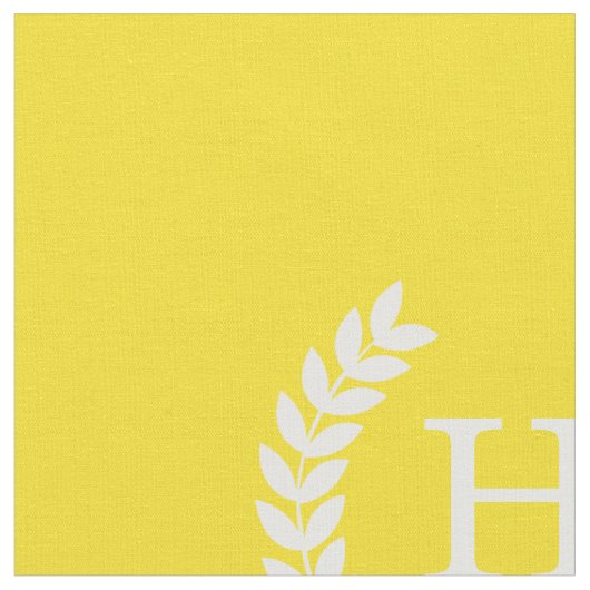 Gelbweiße Laurel Wreath Initial Monogram Stoff (Nahaufnahme)