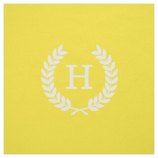 Gelbweiße Laurel Wreath Initial Monogram Stoff (Muster)