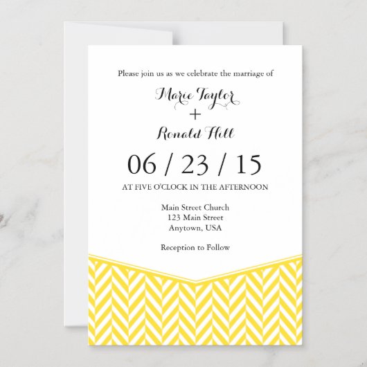 Gelbweiße Magnetherringbone-Hochzeit Magneteinladung (Vorderseite)