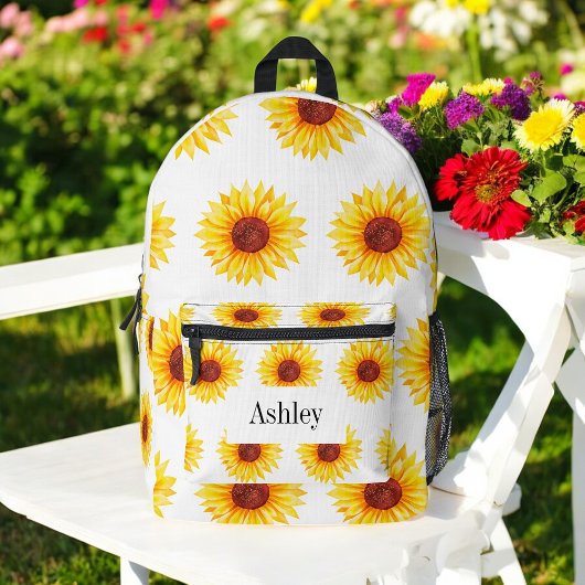 Gelbweiße Sonnenblumenmuster Bedruckter Rucksack