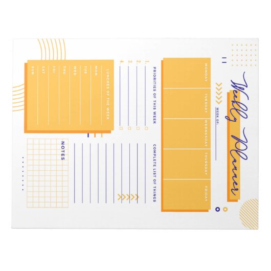 gelbweiße Wochenplaner Notepad Notizblock (Vorderseite)