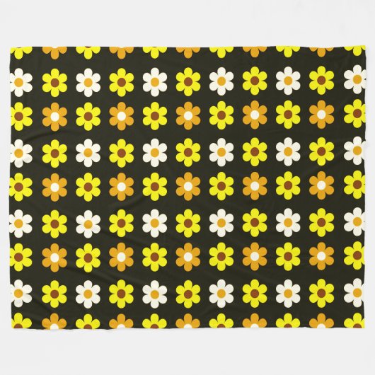 Gelbweißes Retrofedern Blumenmuster Fleecedecke (Vorderseite (Horizontal))