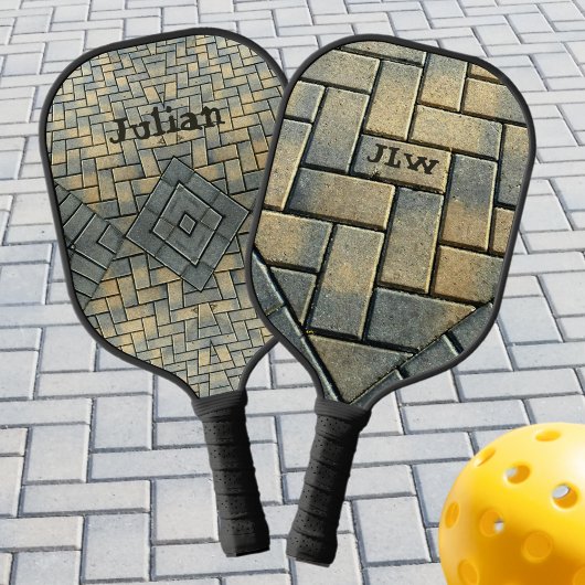 Gelbziegel und Grauziegel Gemustert Personalisiert Pickleball Schläger