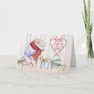 Geld-beiliegender WeihnachtsEisbär mit Feiertagskarte