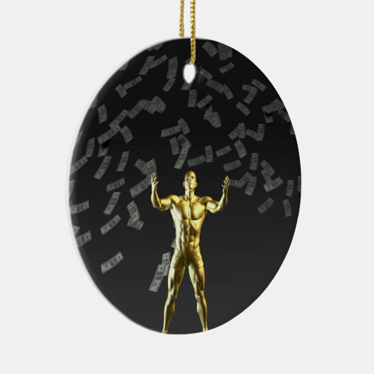 Geld, das vom Himmel mit Mann unten fällt Keramikornament (Rechts)