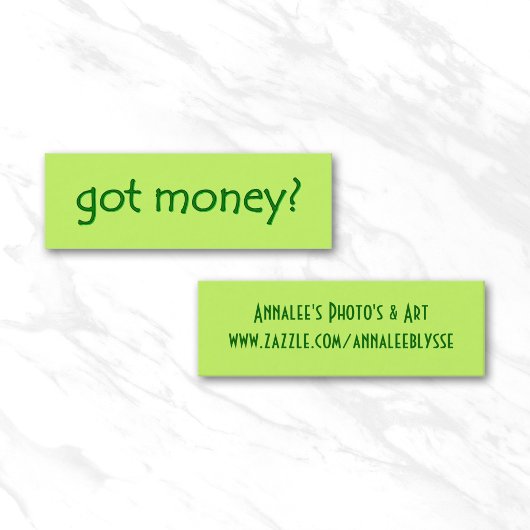 Geld got? Skinny Gallery Card Mini Visitenkarte