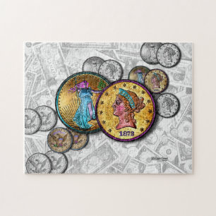 Geld Große Münzen Gold Dollar Puzzle