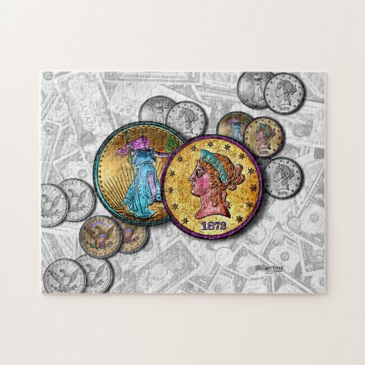 Geld Große Münzen Gold Dollar Puzzle (Horizontal)