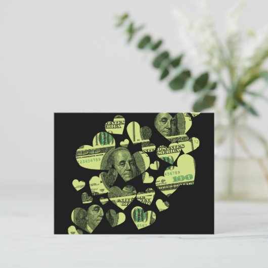 Geld Herz Postkarte (Stehend Vorderseite)