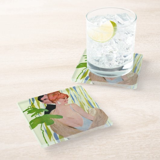 Geld im Kopf Glasuntersetzer (Schrägansicht)