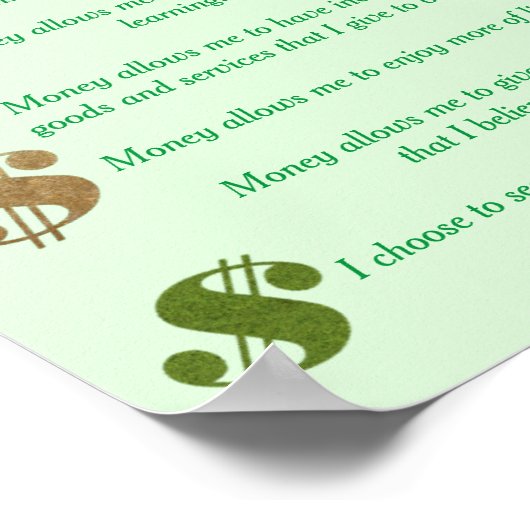 Geld ist gut, positive Aussagen Dollar Zeichen Poster (Ecke)