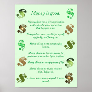 Geld ist gut, positive Aussagen Dollar Zeichen Poster