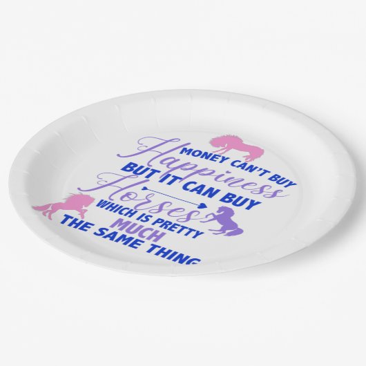 Geld kann Pferde kaufen Lila rosa Pappteller (Schrägansicht)