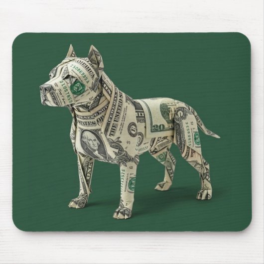 Geld Origami Pitbull Hund Mousepad (Vorne)