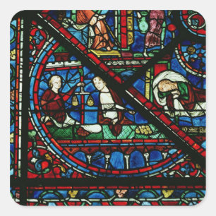 Geld-Wechsler im Tempel, Detail von einem Fenster Quadratischer Aufkleber