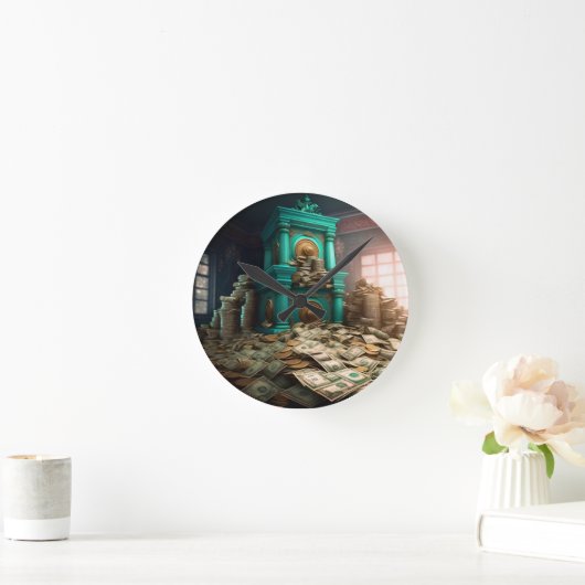 Geld Wohlstand Überfluss Treaseraum Runde Wanduhr (Zuhause)