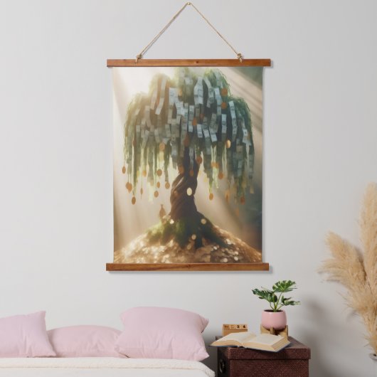 Geldbaum Wandteppich Mit Holzrahmen (Schlafzimmer)