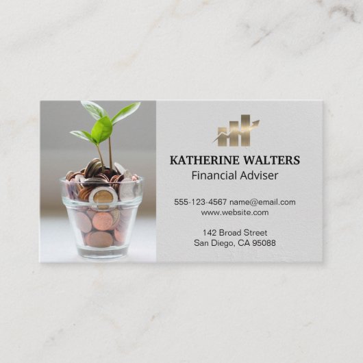 Geldbeutel | Pflanze ändern | Bar Graph-Logo Visitenkarte (Vorderseite)
