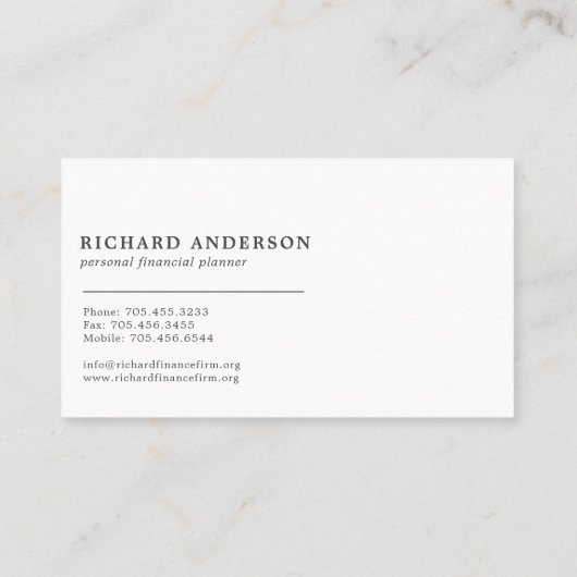 Gelddispositions-beruflicher Finanzplaner 1 Visitenkarte (Rückseite)