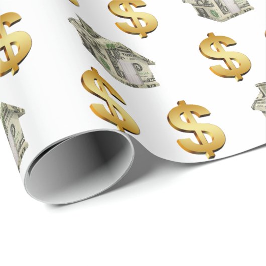 Geldhäuser und Dollar-Zeichen Geschenkpapier (Rolleneckpunkt)