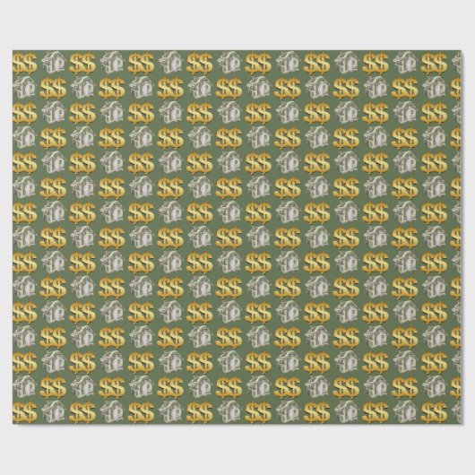 Geldhäuser und Gold-Dollar-Zeichen Geschenkpapier (Flach)