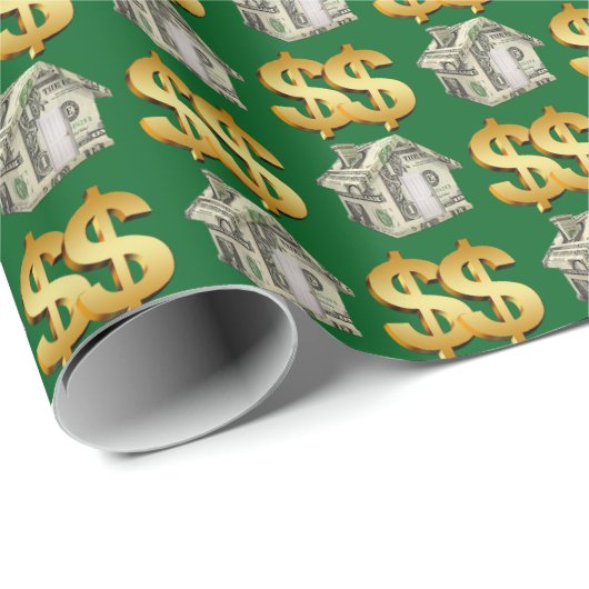 Geldhäuser und Gold-Dollar-Zeichen Geschenkpapier (Rolleneckpunkt)