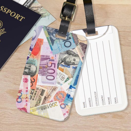 Geldmischung in Währungen - Weltwährungsdesign Gepäckanhänger