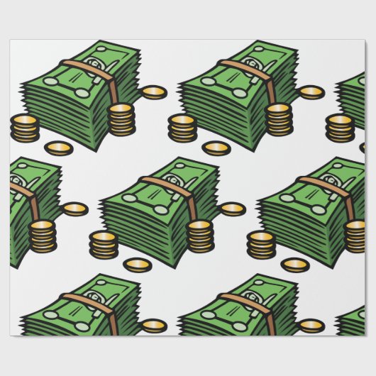 Geldstapel mit Geldmünzen Geschenkpapier (Flach)