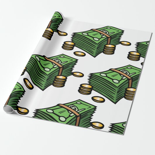 Geldstapel mit Geldmünzen Geschenkpapier (Ungerollt)