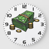Geldstapel mit Geldmünzen Große Wanduhr (Vorderseite)
