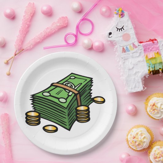 Geldstapel mit Geldmünzen Pappteller (Party)