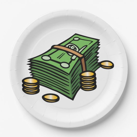 Geldstapel mit Geldmünzen Pappteller (Vorderseite)