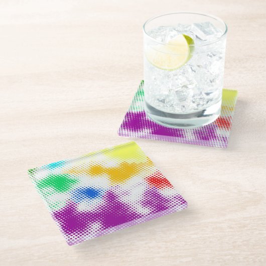 Gelegentlicher bunter Halbtonhintergrund Glasuntersetzer (Schrägansicht)