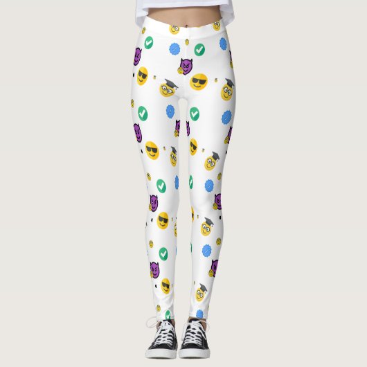 Gelehrte, Horror, Geist niedliche Emojis auf Weiß Leggings (Vorderseite)