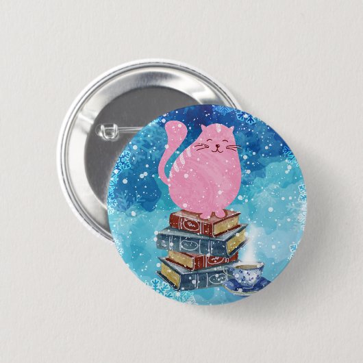 Gelehrte Katze im Winter Button (Vorne & Hinten)