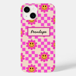 Geleichte Hot Pink Lächelnde Blume Personalisiert Case-Mate iPhone 14 Hülle