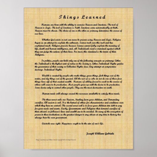 Gelernte Dinge Poster (Vorne)