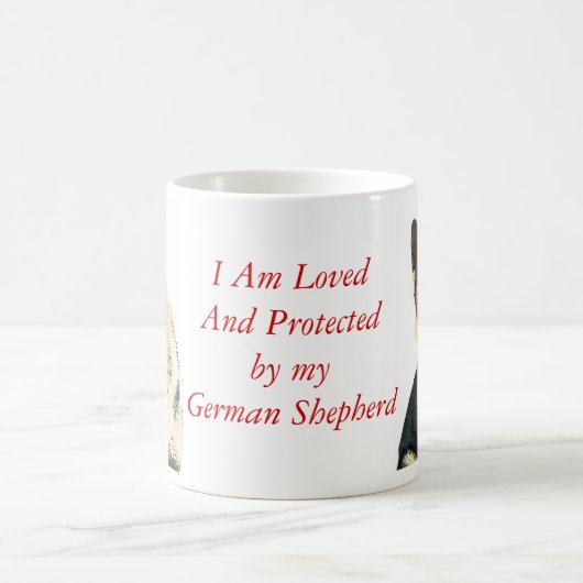 Geliebt u. durch einen Schäferhund geschützt Kaffeetasse (Mittel)