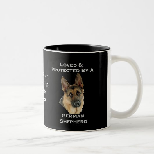 Geliebt u. durch einen Schäferhund geschützt Zweifarbige Tasse (Rechts)
