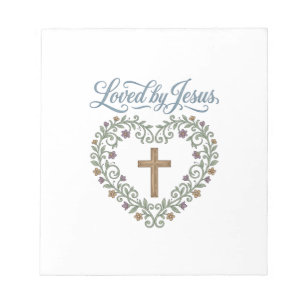 Geliebt von Jesus Floral Cross Christliches T-Shir Notizblock