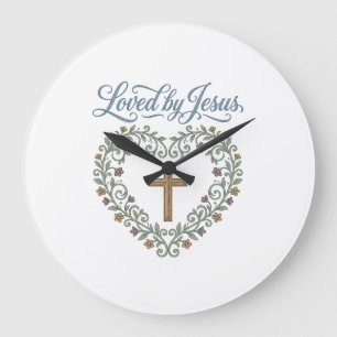 Geliebt von Jesus Florales Kreuz Christliches T-Sh Große Wanduhr