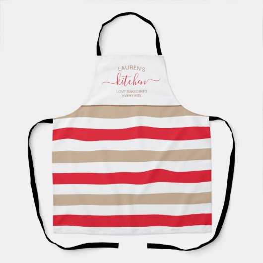 Geliebte gebackene Rot- und Tan-Streifen Schürze (Vorderseite)