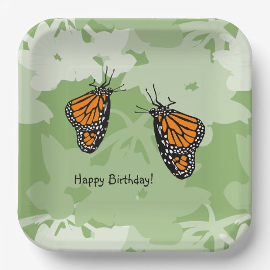 Geliebte Monarchschmetterlinge grün Pappteller (Vorderseite)