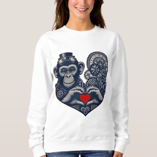 Geliebter Steampunkaffe mit rotem Herzen Sweatshirt (Vorderseite)