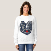 Geliebter Steampunkaffe mit rotem Herzen Sweatshirt (Vorne ganz)