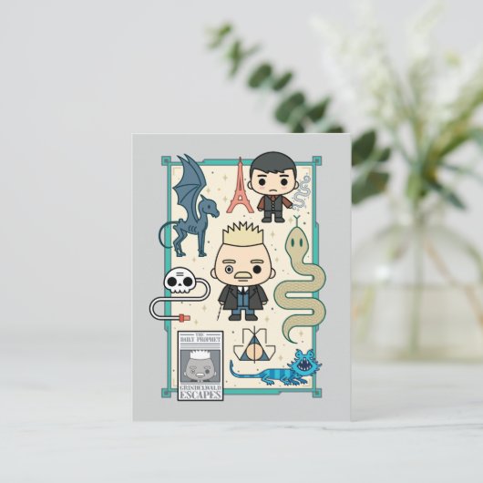 GELLERT GRINDELWALD™ & Barebone-Cartoon Postkarte (Stehend Vorderseite)