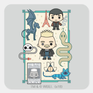 GELLERT GRINDELWALD™ & Barebone-Cartoon Quadratischer Aufkleber