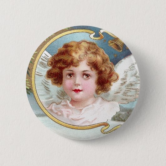 Gelockter behaarter Engels-Vintages Weihnachten Button (Vorderseite)
